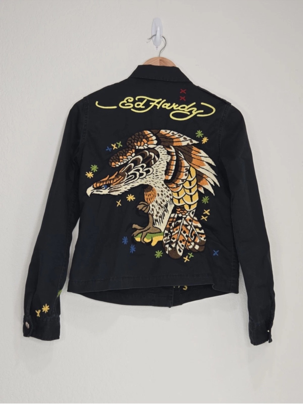 Ed Hardy by Christian Audigier Embroidered Button Down Jacket Y2K  Size S Womens